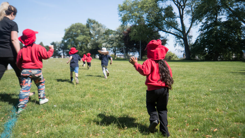 a picture of students running